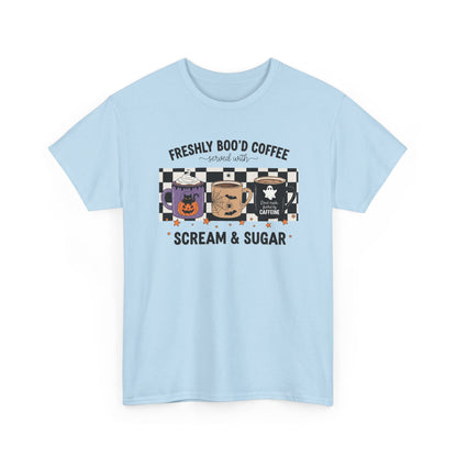 Coffee Lover Tee, Freshly Boo'd Coffee, Halloween Gift, Soft Cotton T-Shirt, Perfect for Fall Celebrations, Unique Graphic Tee