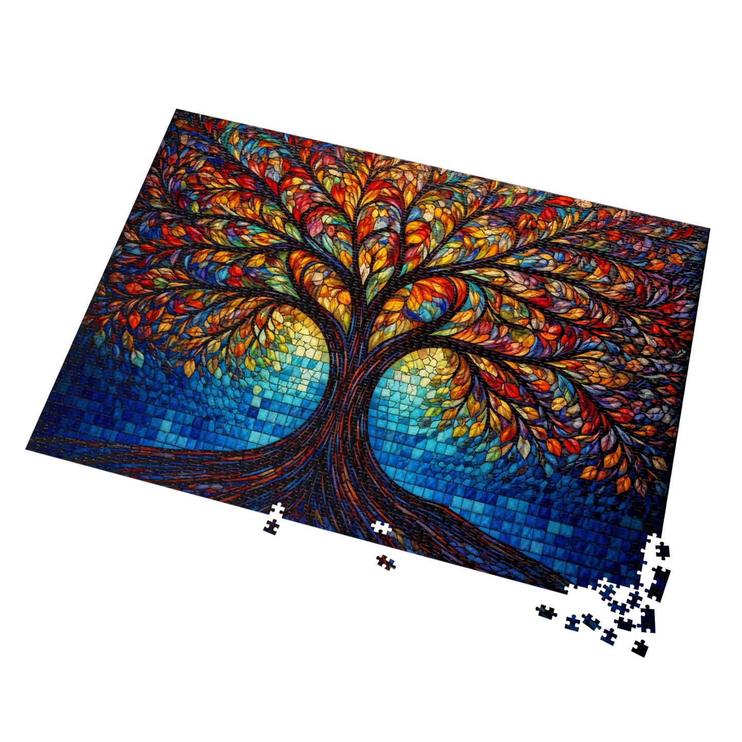 Tree of Life Jigsaw Puzzle, Colorful Stained Glass Mosaic Puzzle with Tin, Adult Puzzle Gift, Art Jigsaw