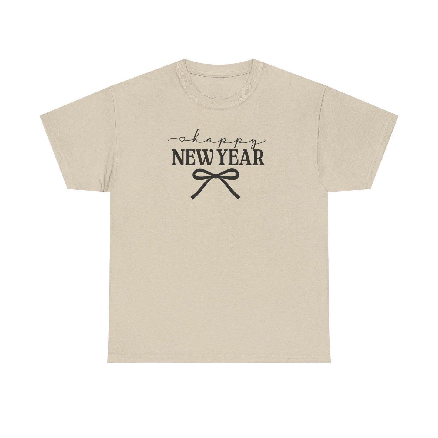 Happy New Year Bow T-Shirt, Minimalist New Year Typography Tee, Holiday Graphic Shirt, New Year's Eve Outfit, Casual Festive Top