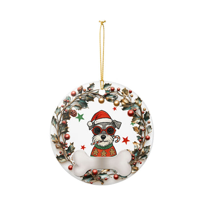 Christmas Dog Wreath Ornament, Cute Dog Ceramic Christmas Decoration, Pet Lover Holiday Ornament, Santa Hat Pup Tree Decor