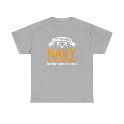 Navy Veteran Heavy Cotton T-Shirt, Gifts for Veterans, Memorial Day, Patriotic Apparel, Retired Not Expired, Gift for dad