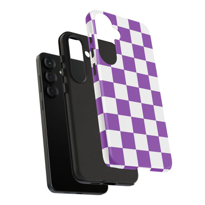 Purple Checkered Phone Case, Samsung Galaxy S25, S25 Plus, S24, S24 Plus, S24 Ultra, S23, S22, S22 Plus, S21 Ultra, S21 FE, S20+