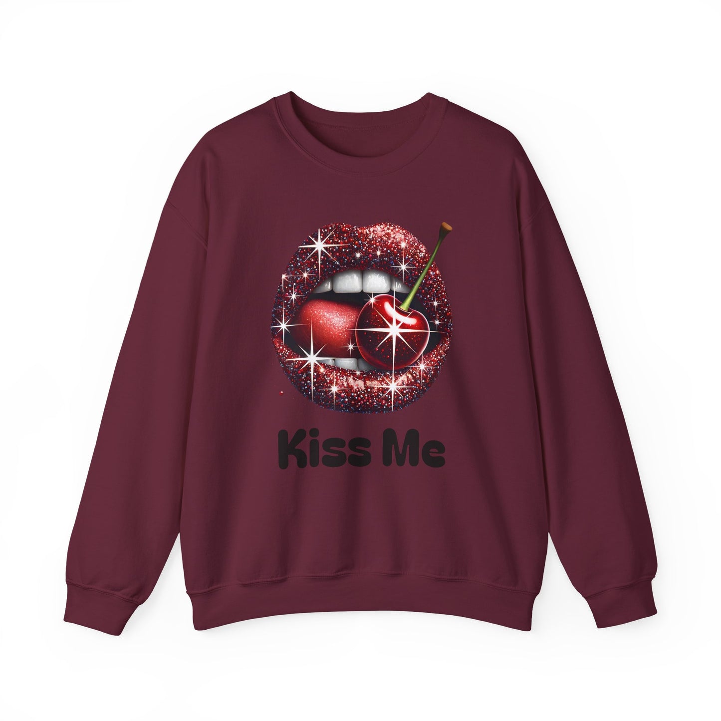 Cherry Kiss Me Sweatshirt, Glitter Lips Cherry Graphic Crewneck, Retro Pop Art Sweatshirt, Cute Flirty Pullover, Unisex Cozy Top