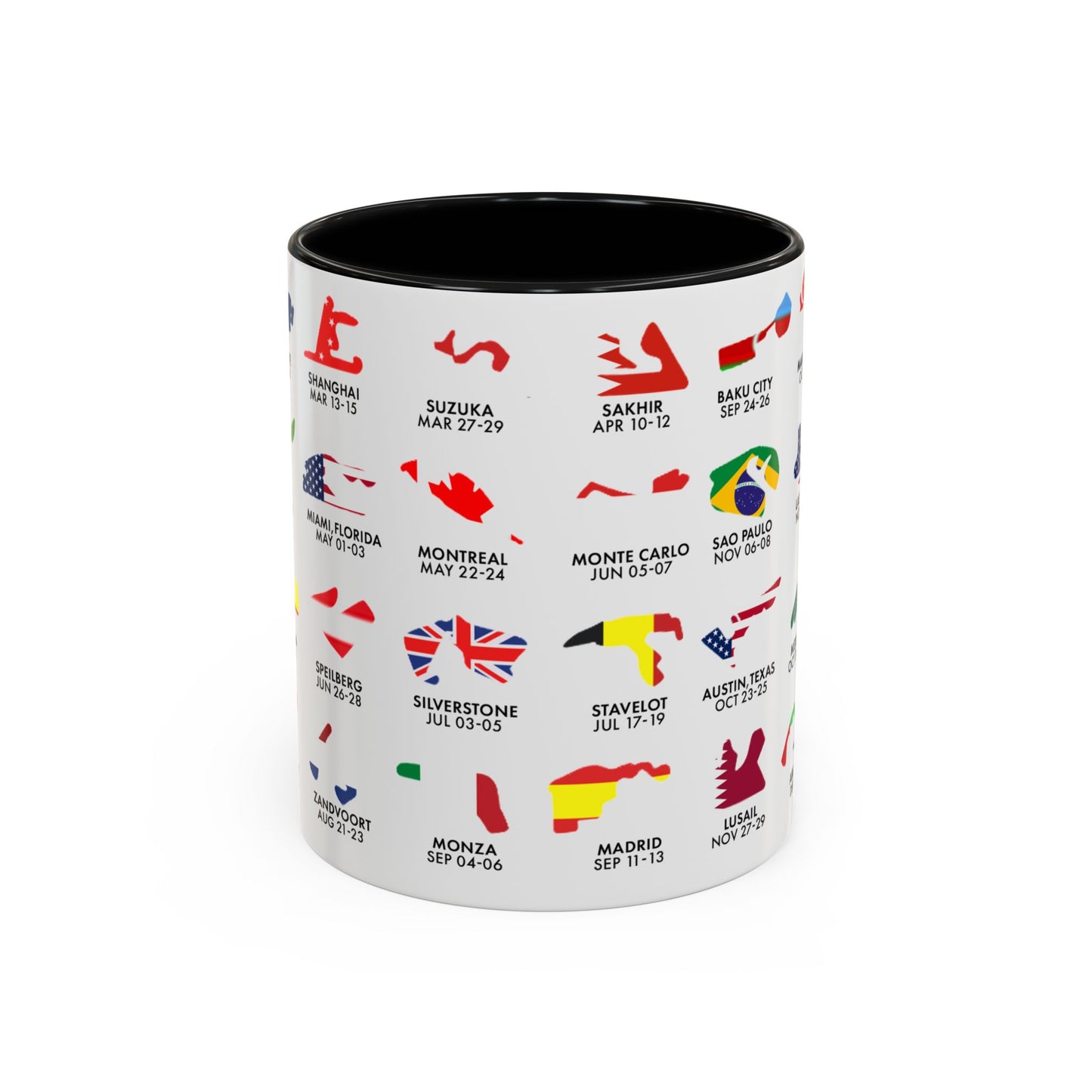2026 Grand Prix Calendar Mug, Formula 1 Accent Coffee Mug, F1 Circuit Icons Cup, Motorsport Fan Gift, Racing Calendar Ceramic Mug