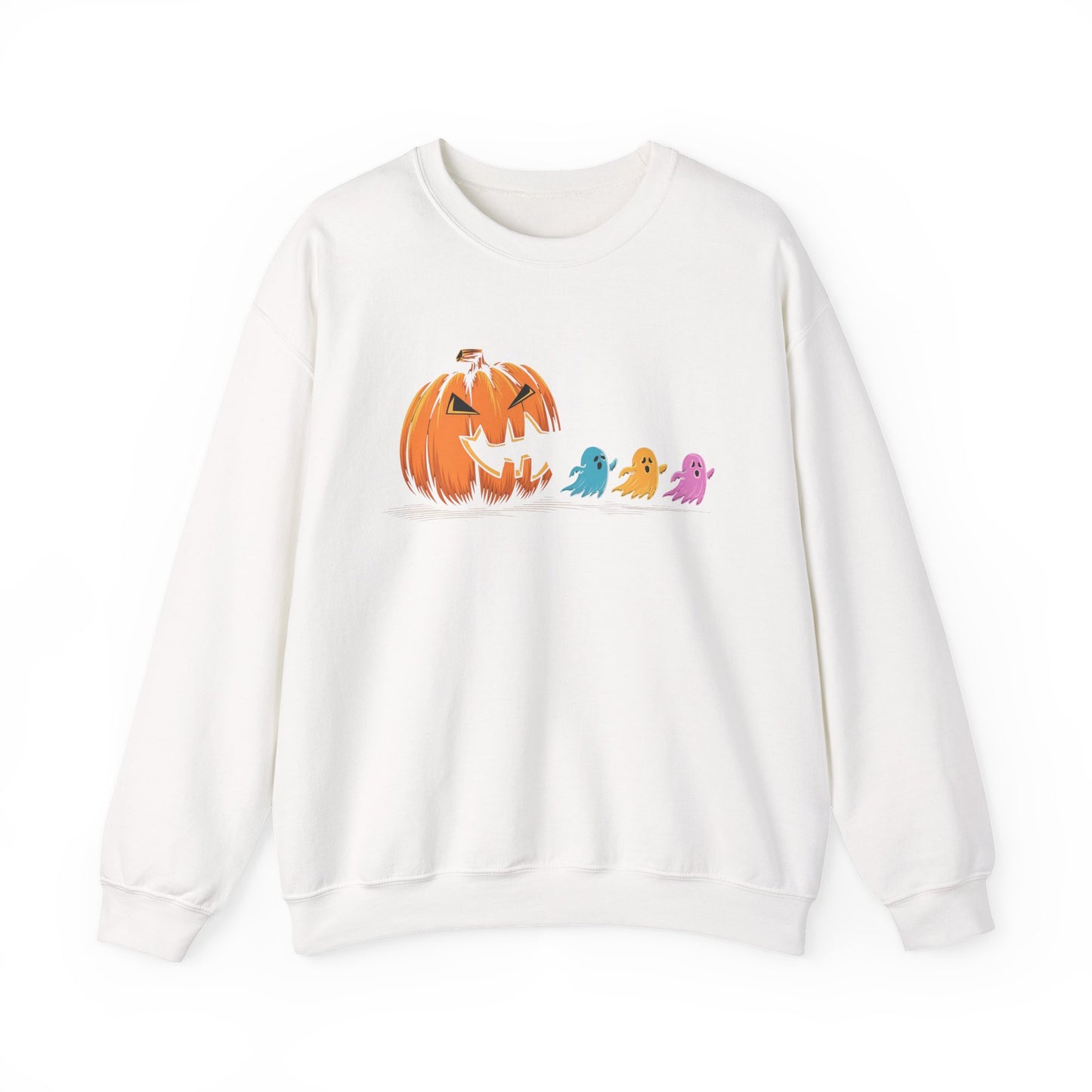 Halloween Ghost & Pumpkin Crewneck Sweatshirt, Unisex Fall Apparel, Cozy Sweatshirt, Halloween Gift, Seasonal Fashion