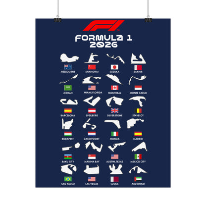 Formula 1 2026 Track Silhouettes Poster, F1 Circuits Map Wall Art, Grand Prix Calendar Print, Motorsport Racing Decor, Rolled Poster