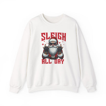 Funny Santa Sleigh All Day Sweatshirt | Rocker Santa Christmas Sweater | Funny Holiday Sweatshirt | Cozy Unisex Christmas Gift