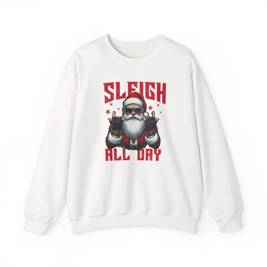 Funny Santa Sleigh All Day Sweatshirt | Rocker Santa Christmas Sweater | Funny Holiday Sweatshirt | Cozy Unisex Christmas Gift
