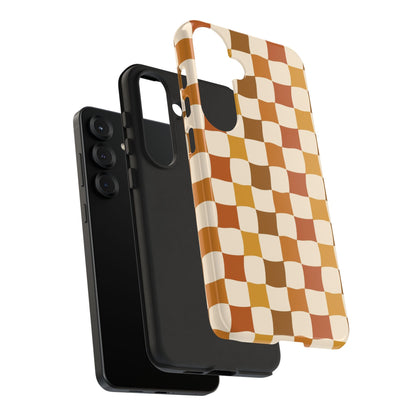 Boho Checked Phone Case, Checkerboard Design, Durable Protection, Phone Cover, Phone case For iPhone and Samsung, Trendy Phone Cover