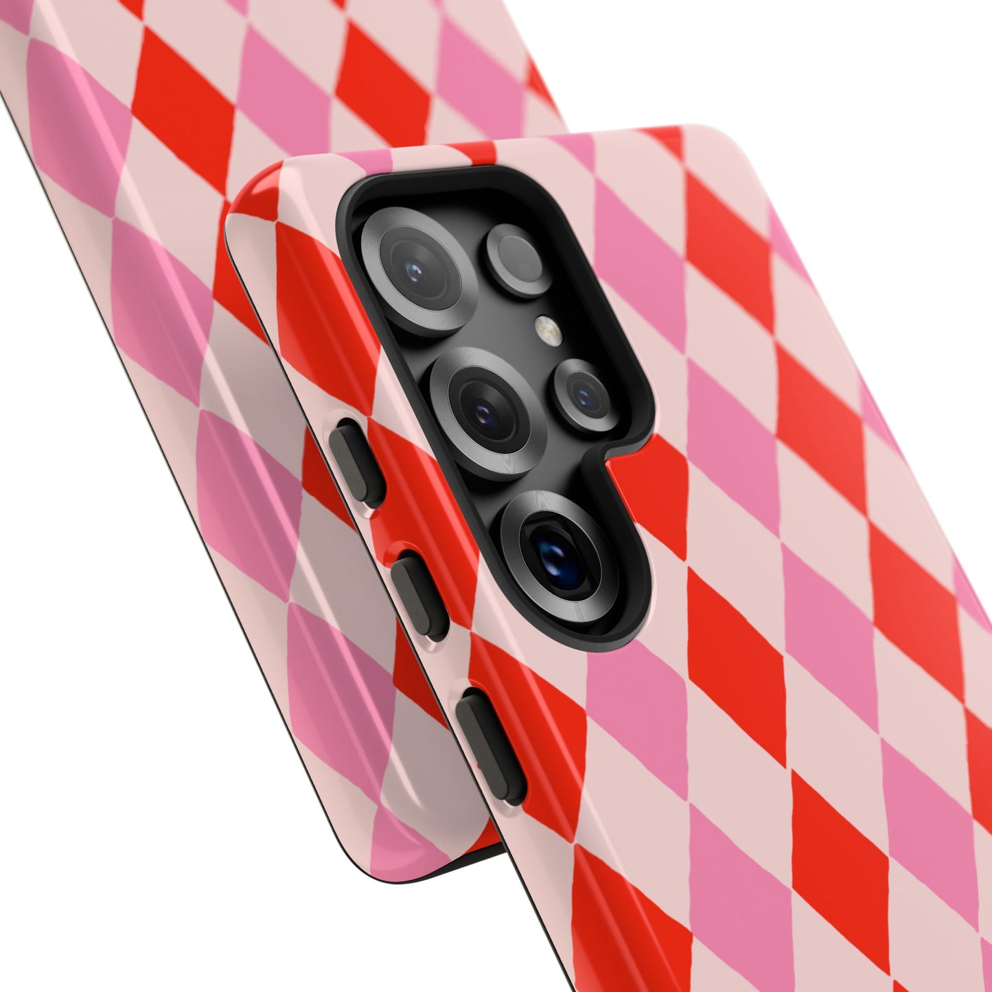 Tough Cases with Red Pink Diamonds, Retro Checkerboard iPhone Case And Samsung Case, Slim Fit Phone Case, Stylish Gift