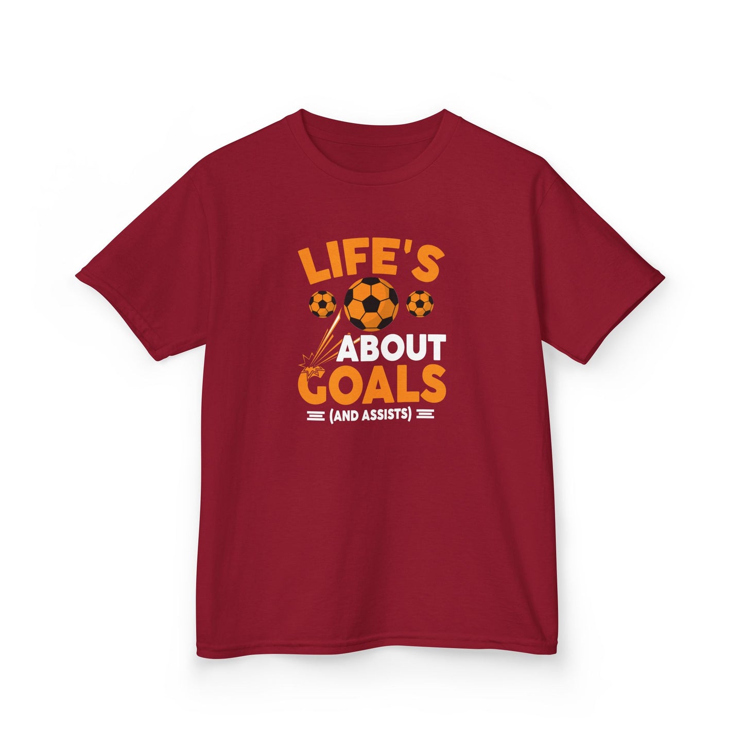 Life's About Goals Kids T-Shirt | Soccer Graphic Tee | Fun Teamwork Shirt for Boys & Girls | Cotton Youth Sports Top, FIFA World Cup 2026