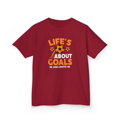 Life's About Goals Kids T-Shirt | Soccer Graphic Tee | Fun Teamwork Shirt for Boys & Girls | Cotton Youth Sports Top, FIFA World Cup 2026