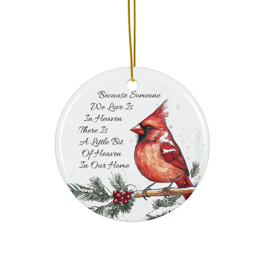 Cardinal Memorial Ornament, Double-Sided Ceramic Remembrance Ornament, Red Cardinal Holiday Keepsake, Sympathy Gift for Loved Ones