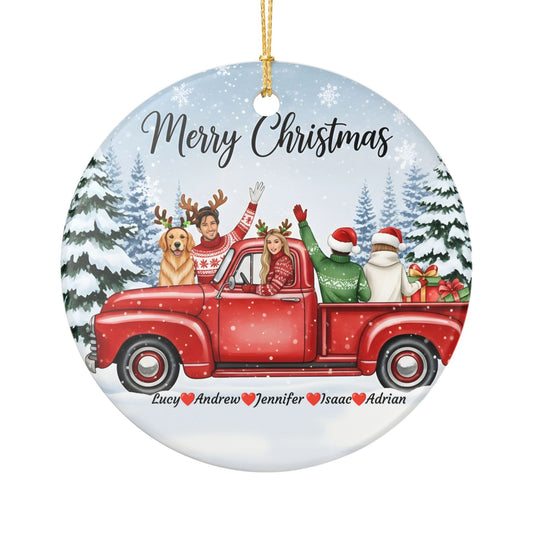 Merry Christmas Red Truck Ornament | Vintage Family Ceramic Tree Decor | Rustic Holiday Keepsake | Farmhouse Christmas Ornament Gift