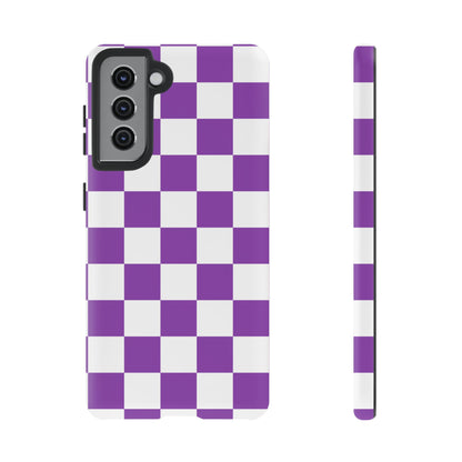 Purple Checkered Phone Case, Samsung Galaxy S25, S25 Plus, S24, S24 Plus, S24 Ultra, S23, S22, S22 Plus, S21 Ultra, S21 FE, S20+