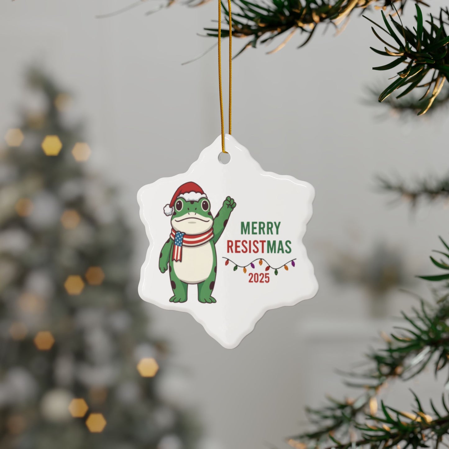 Merry Resistmas Freedom Frog Ornament 2025 – Double-Sided Political Humor Christmas Decor | Funny Activist Ornament | Freedom Frog Meme Gift