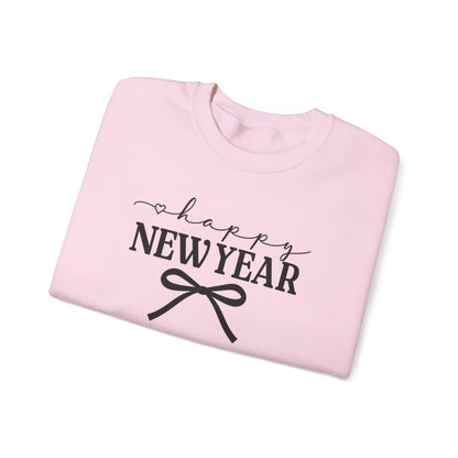 Happy New Year Sweatshirt | Cozy Holiday Crewneck | Script Bow Graphic Sweater | New Year Party Sweatshirt | Winter Gift