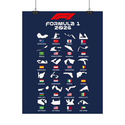 Formula 1 2026 Track Silhouettes Poster, F1 Circuits Map Wall Art, Grand Prix Calendar Print, Motorsport Racing Decor, Rolled Poster