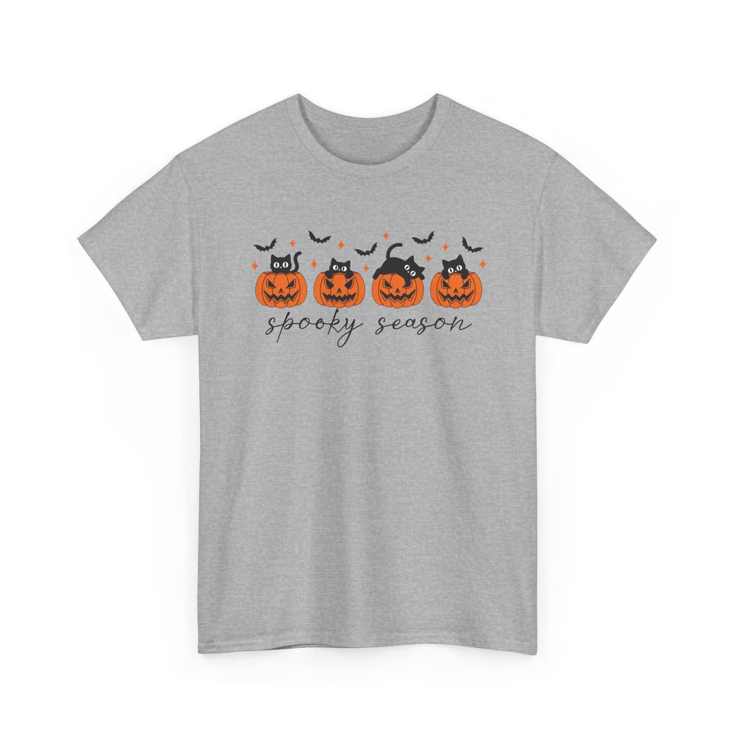 Spooky Season Unisex Heavy Cotton Tee, Halloween Shirt, Fall Apparel, Pumpkin T-Shirt, Cat Lover Gift, Pumpkin Tee