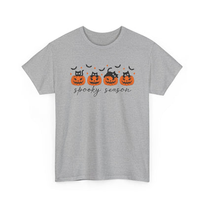 Spooky Season Unisex Heavy Cotton Tee, Halloween Shirt, Fall Apparel, Pumpkin T-Shirt, Cat Lover Gift, Pumpkin Tee