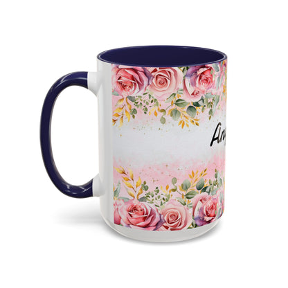Personalized Floral Accent Coffee Mug, Custom Gift for Her, Birthday Mug, Floral Drinkware, Mother's Day Gift