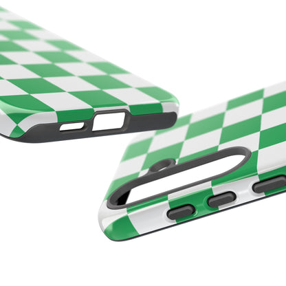 Green Checkered Phone Case, Phone Cases Samsung Galaxy S25, S25 Plus, S24, S24 Plus, S24 Ultra, S23, S22, S22 Plus, S21 Ultra, S21 FE, S20+
