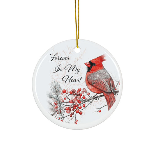Cardinal Bird Ornament, Red Cardinal Christmas Ornament, Double-Sided Ceramic Keepsake, Winter Cardinal Decoration, Memorial Holiday Gift