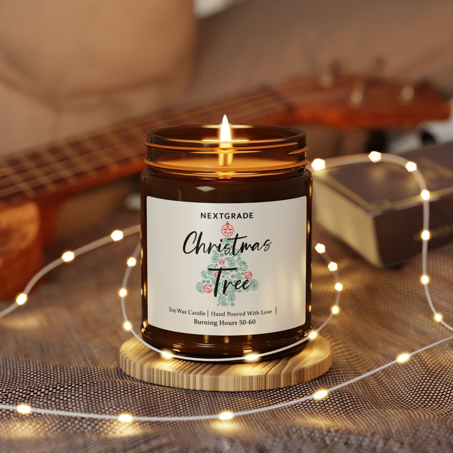 Christmas Tree Candle Amber Jar, Scented Soy Candle, Holiday Candle Gift, Natural Soy Wax, Cozy Christmas Home Decor Candle 4oz and9oz