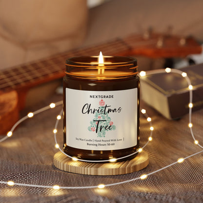 Christmas Tree Candle Amber Jar, Scented Soy Candle, Holiday Candle Gift, Natural Soy Wax, Cozy Christmas Home Decor Candle 4oz and9oz