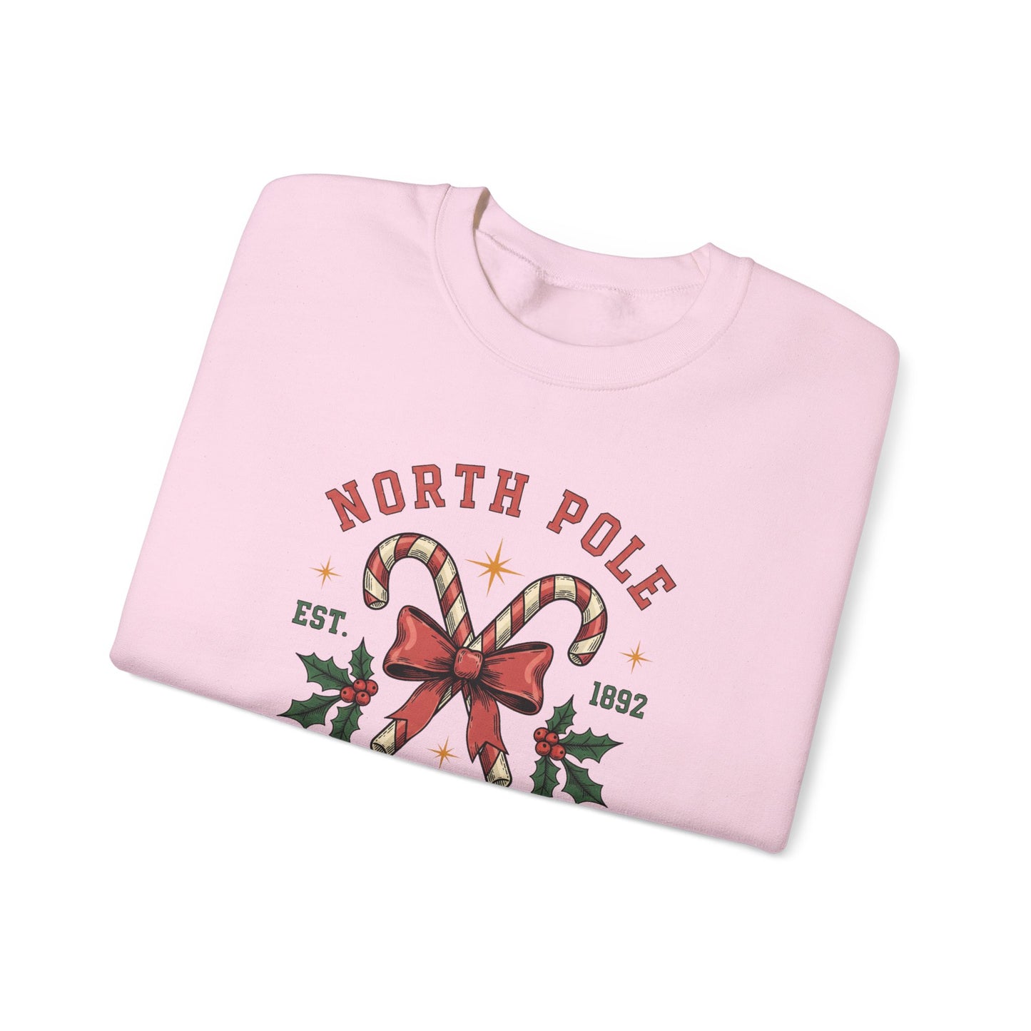 North Pole University Christmas Sweatshirt Candy Cane College Crewneck, Cute Christmas Sweater for Women, Cozy Winter Sweatshirt