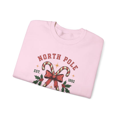 North Pole University Christmas Sweatshirt Candy Cane College Crewneck, Cute Christmas Sweater for Women, Cozy Winter Sweatshirt