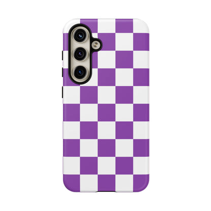 Purple Checkered Phone Case, Samsung Galaxy S25, S25 Plus, S24, S24 Plus, S24 Ultra, S23, S22, S22 Plus, S21 Ultra, S21 FE, S20+