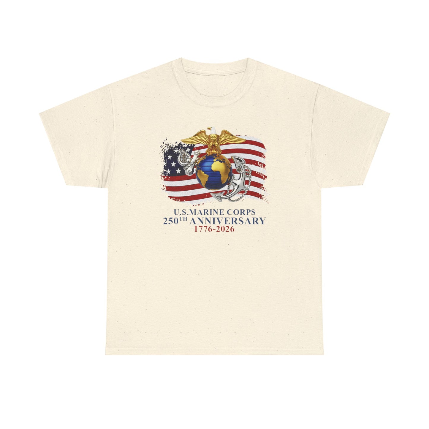 US Marine Corps 250th Anniversary T-Shirt Eagle, Globe Anchor with American Flag (1776-2026)