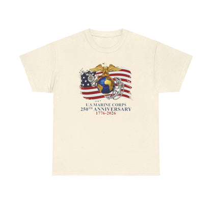 US Marine Corps 250th Anniversary T-Shirt Eagle, Globe Anchor with American Flag (1776-2026)