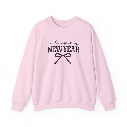 Happy New Year Sweatshirt | Cozy Holiday Crewneck | Script Bow Graphic Sweater | New Year Party Sweatshirt | Winter Gift