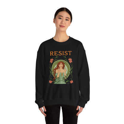 Resist Art Nouveau Woman Sweatshirt, Feminist Vintage Crewneck, Floral Botanical Activist Pullover, Empowerment Gift, Cozy Fall Layer