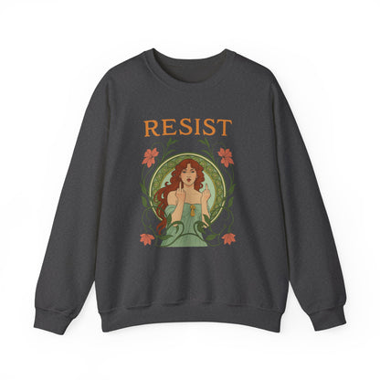 Resist Art Nouveau Woman Sweatshirt, Feminist Vintage Crewneck, Floral Botanical Activist Pullover, Empowerment Gift, Cozy Fall Layer