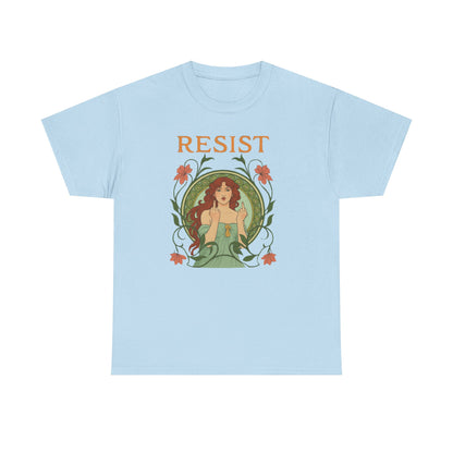 Resist Art Nouveau Woman Tee, Feminist Vintage Shirt, Botanical Activist T-Shirt, Retro Feminism Gift, Empowerment Top, Mucha Anti Trump