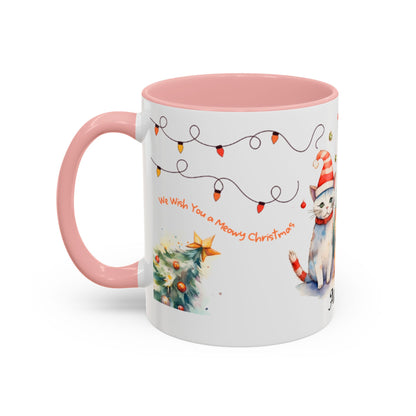 Personalized Festive Cat Accent Coffee Mug, Holiday, Christmas, Unique Gift, Home Decor, Cute Cat Lovers, Christmas Day Gift