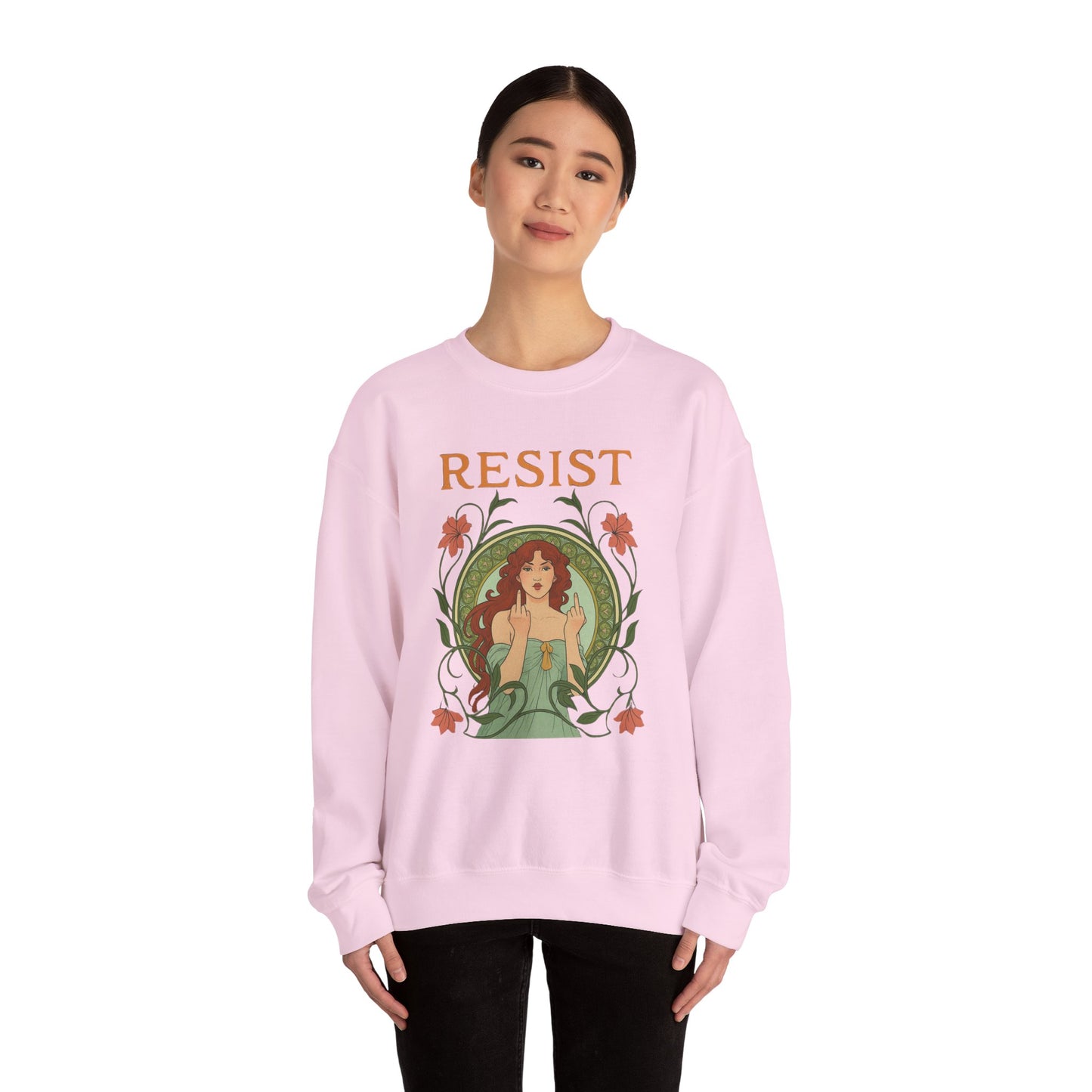 Resist Art Nouveau Woman Sweatshirt, Feminist Vintage Crewneck, Floral Botanical Activist Pullover, Empowerment Gift, Cozy Fall Layer