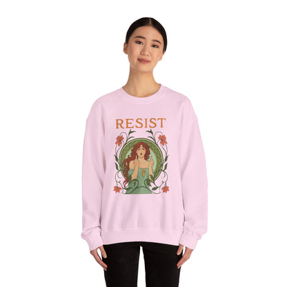Resist Art Nouveau Woman Sweatshirt, Feminist Vintage Crewneck, Floral Botanical Activist Pullover, Empowerment Gift, Cozy Fall Layer