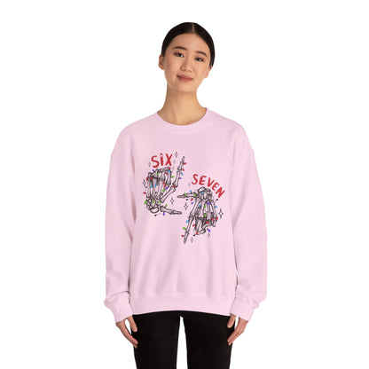 Six Seven Skeleton Hands Sweatshirt Funny Halloween Christmas Crewneck for Men & Women  Cozy Skeleton Hand Lights Pullover, Gift for Friends
