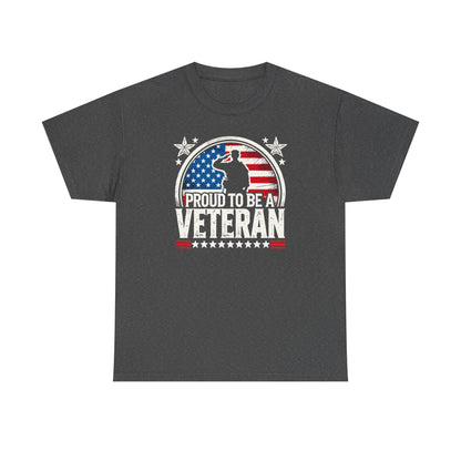 Proud Veteran Heavy Cotton Tee, Army Navy Military Shirt, Gift for Veterans, Memorial Day, Independence Day, Patriotic Apparel