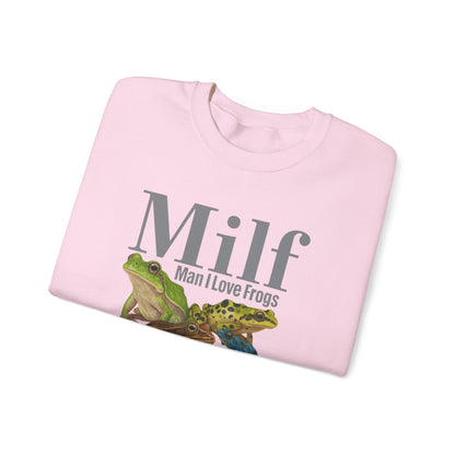 Man I Love Frogs Sweatshirt, Vintage Style Meme Frog Sweater, Funny Gen Z ''MILF'' Frog Crewneck, Inappropriate Gag Gift, Cozy Pullover
