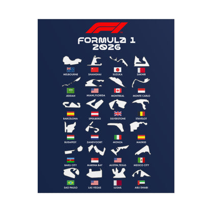 Formula 1 2026 Track Silhouettes Poster, F1 Circuits Map Wall Art, Grand Prix Calendar Print, Motorsport Racing Decor, Rolled Poster