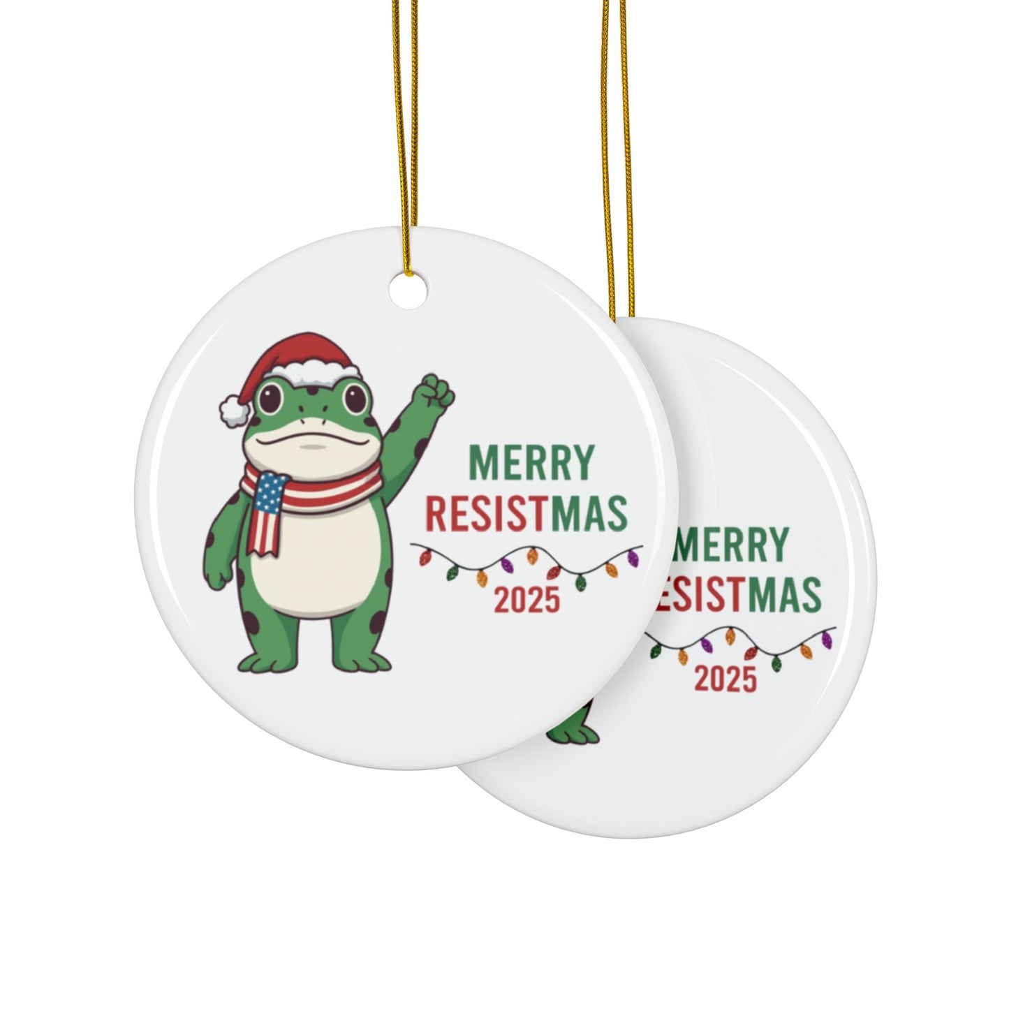 Merry Resistmas Freedom Frog Ornament 2025 – Double-Sided Political Humor Christmas Decor | Funny Activist Ornament | Freedom Frog Meme Gift