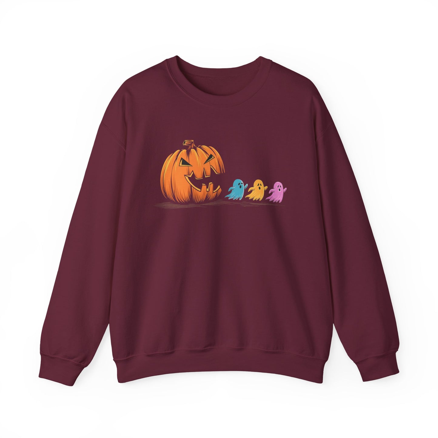 Halloween Ghost & Pumpkin Crewneck Sweatshirt, Unisex Fall Apparel, Cozy Sweatshirt, Halloween Gift, Seasonal Fashion