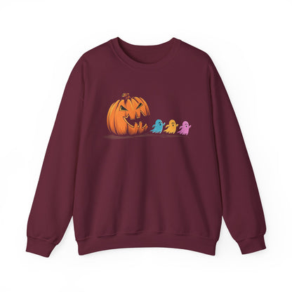 Halloween Ghost & Pumpkin Crewneck Sweatshirt, Unisex Fall Apparel, Cozy Sweatshirt, Halloween Gift, Seasonal Fashion
