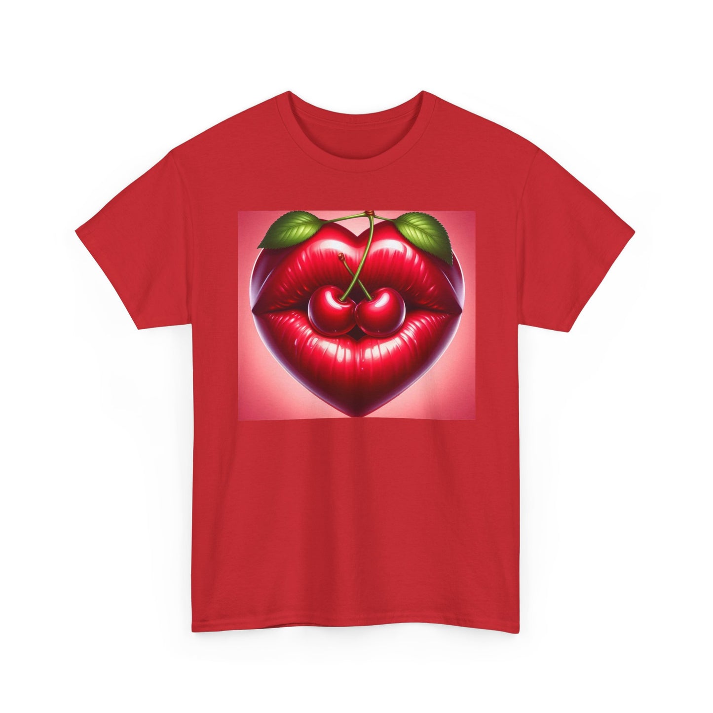 Cherry Lips Heart Graphic Tee, Retro Pop Art T-Shirt, Cute Aesthetic Cotton Shirt, Vintage Style Unisex Tee, Fun Statement Top