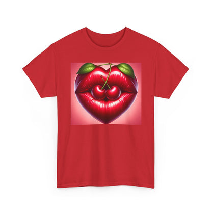 Cherry Lips Heart Graphic Tee, Retro Pop Art T-Shirt, Cute Aesthetic Cotton Shirt, Vintage Style Unisex Tee, Fun Statement Top